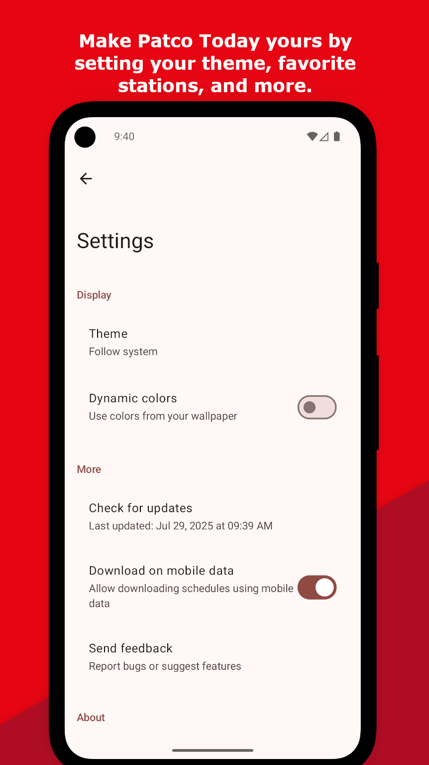 patco today settings page image